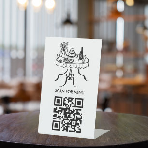 Scan for Menu QR code Restaurant Cafe Event Party  Pedestal Sign