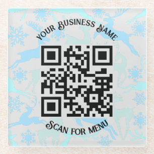 Scan for Menu QRcode with personalization LGrey BG Glass Coaster