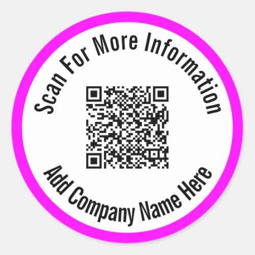 Scan For More Information Magenta White QR Code Classic Round Sticker