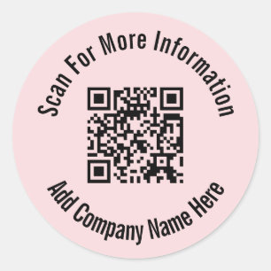 Scan For More Information Pale Pink Black QR Code Classic Round Sticker