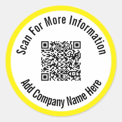 Scan For More Information QR Code Bright Yellow Classic Round Sticker