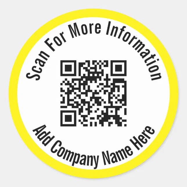Scan For More Information QR Code Bright Yellow Classic Round Sticker ...