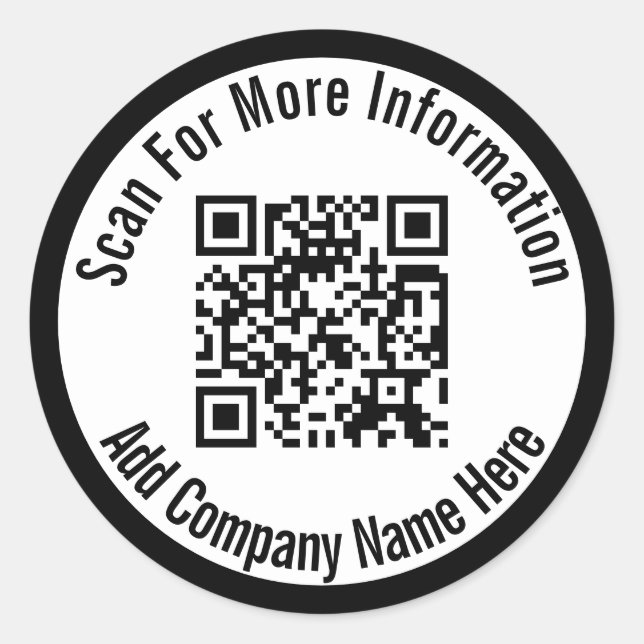 Scan For More Information QR Code & Company Name  Classic Round Sticker (Front)