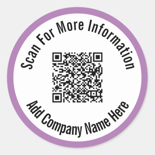 Scan For More Information QR Code Lavender Border Classic Round Sticker
