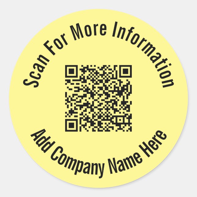 Scan For More Information QR Code Light Yellow Classic Round Sticker (Front)
