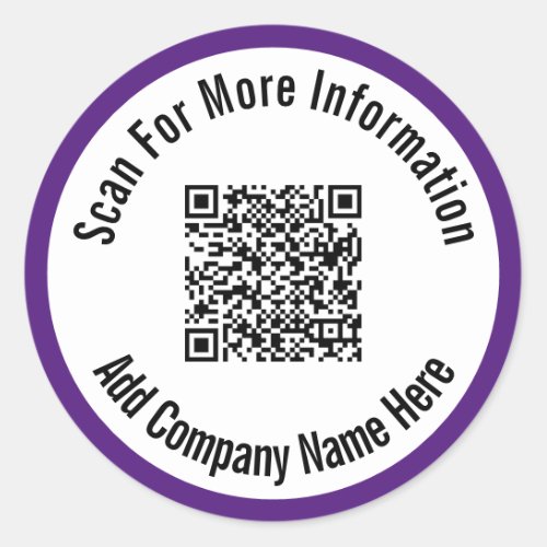 Scan For More Information QR Code Royal Purple Classic Round Sticker