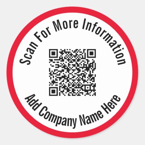 Scan For More Information Red White Black QR Code Classic Round Sticker