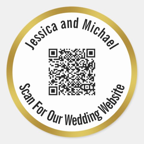 Scan For Our Wedding Website Bride and Groom Names Classic Round Sticker