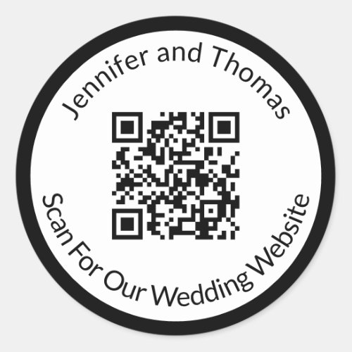 Scan For Wedding Website Black  White with Names Classic Round Sticker