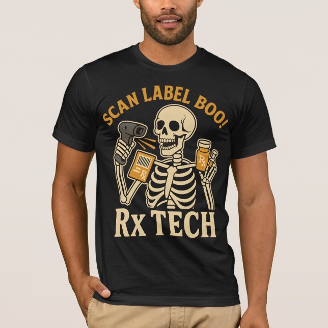 Scan Label Boo Rx Tech Pharmacy Halloween T-Shirt (Front)