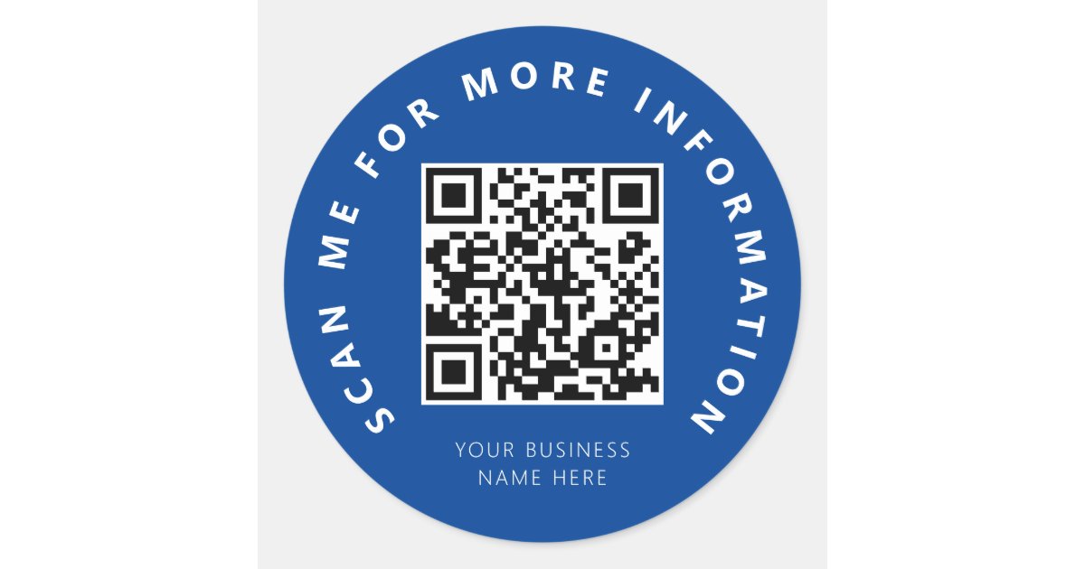 Scan Me Blue QR Code Scannable Classic Round Sticker | Zazzle