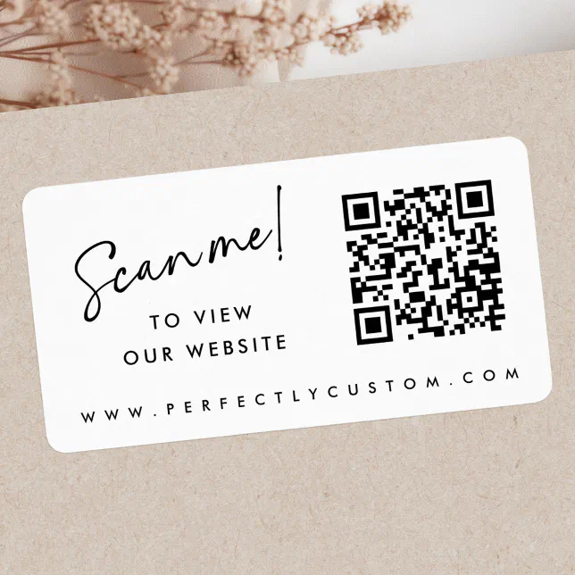 Scan Me Script Scan me elegant script white business QR code Label | Zazzle