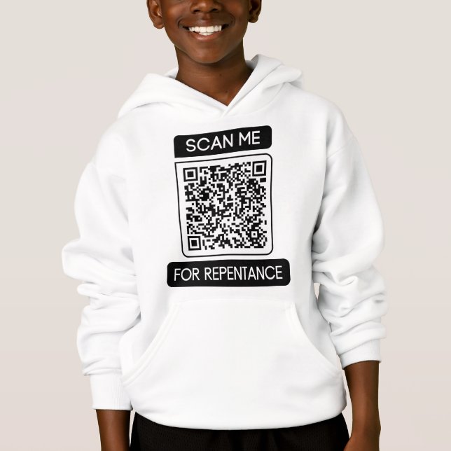 Scan Me For Repentance QR Code Boy's Hoodie (Front)