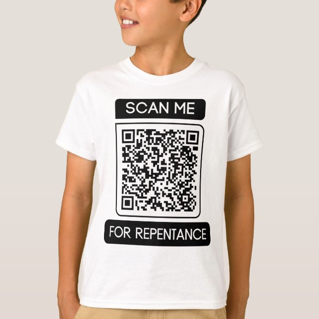 Scan Me For Repentance QR Code Boy's T-Shirt (Front)