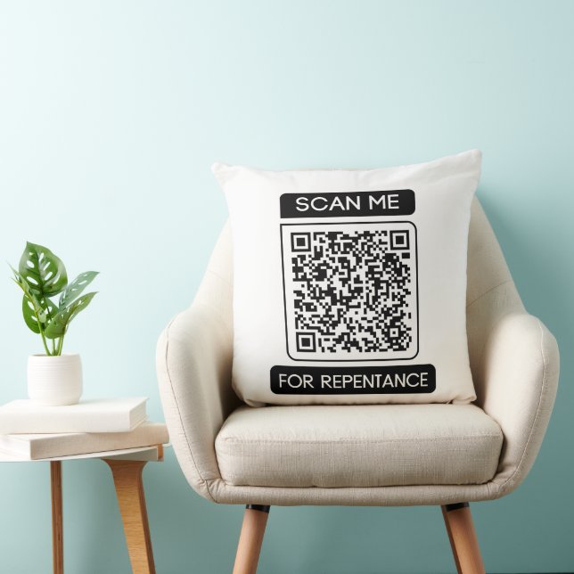 Scan Me For Repentance QR Code Throw Pillow (Chair)