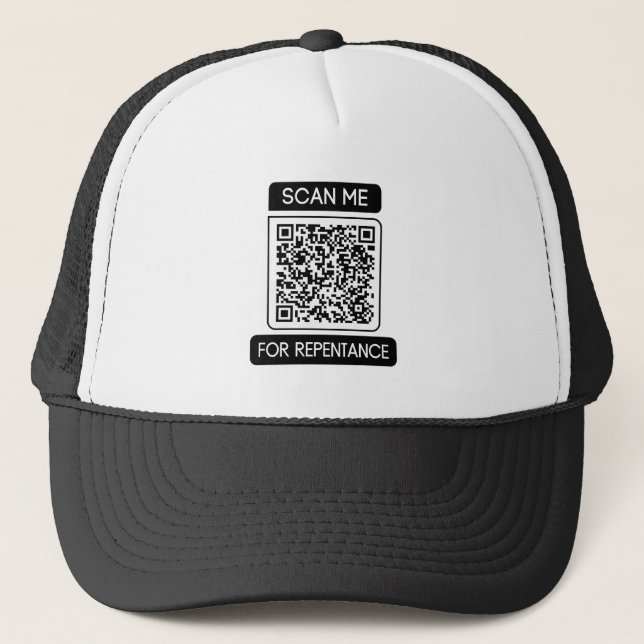 Scan Me For Repentance QR Code Trucker Hat (Front)