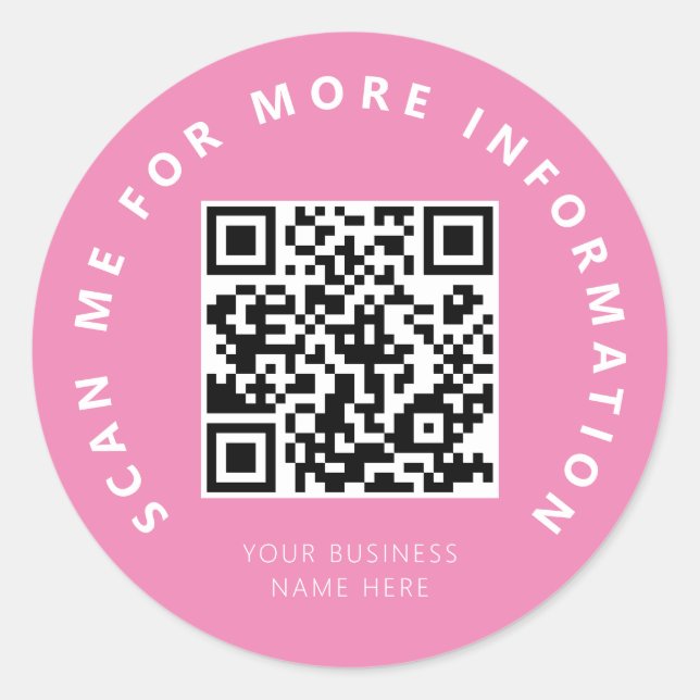 Scan Me Pink QR Code Scannable Classic Round Sticker (Front)