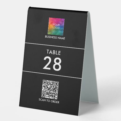 Scan Me QR Code Business Logo Here Vertical Number Table Tent Sign