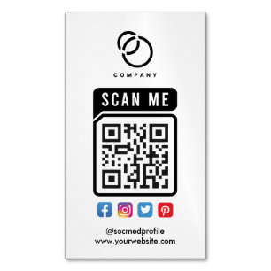 Scan ME QR Code Social Media Logo Modern Simple Business Card Magnet