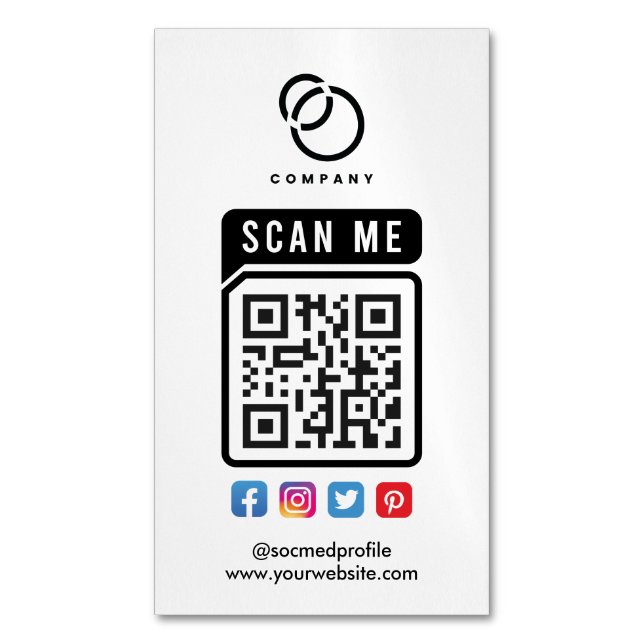 Scan ME QR Code Social Media Logo Modern Simple Business Card Magnet (Front Vertical)