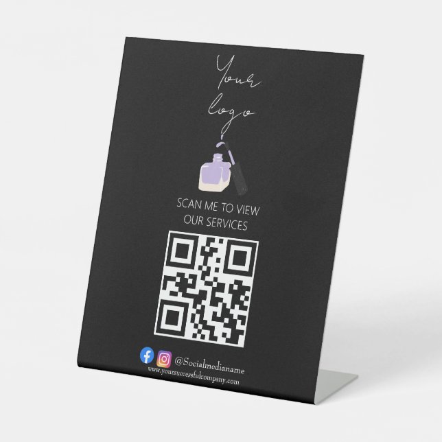Scan me QR code stand up sign for salon price list (Front)