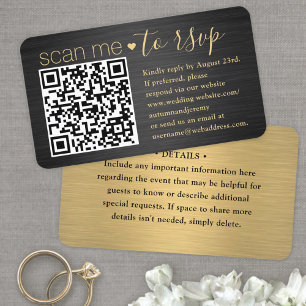 Scan Me QR RSVP & Details Black & Gold Wedding Enclosure Card
