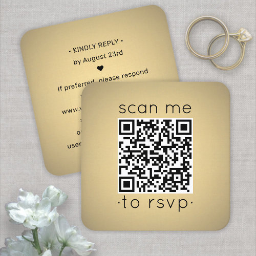 Scan Me QR RSVP Faux Gold Foil Wedding Square Enclosure Card