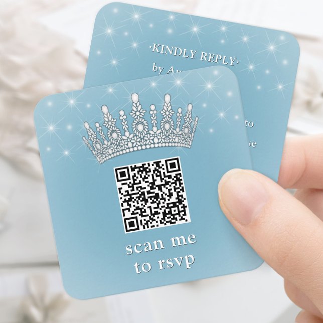 Scan Me QR RSVP Quinceañera Crown Light Blue Enclosure Card (Creator Uploaded)