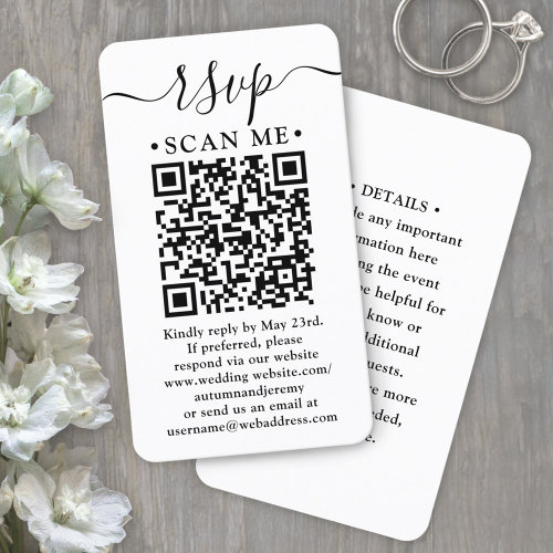 Scan Me RSVP  Details QR Code Vertical Wedding Enclosure Card