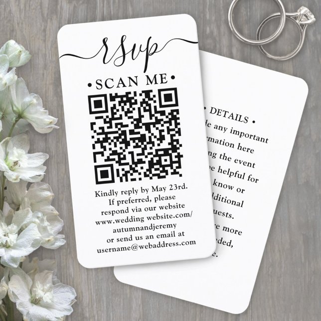 Scan Me RSVP & Details QR Code Vertical Wedding Enclosure Card (Creator Uploaded)