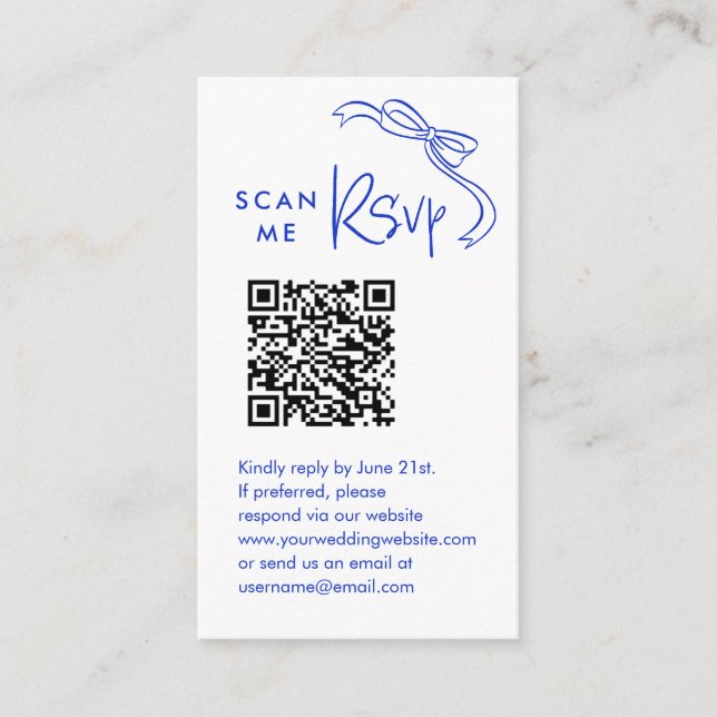 Scan Me RSVP French Blue Wedding QR Code RSVP Enclosure Card (Front)