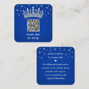 Scan Me RSVP QR Code Quinceañera Crown Royal Blue Enclosure Card