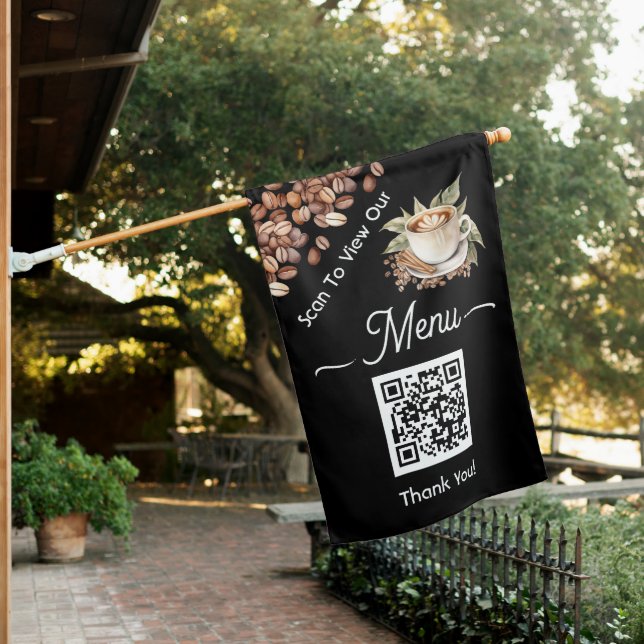 Scan Menu QR Codes Coffee Store Front House Flag (In SItu)