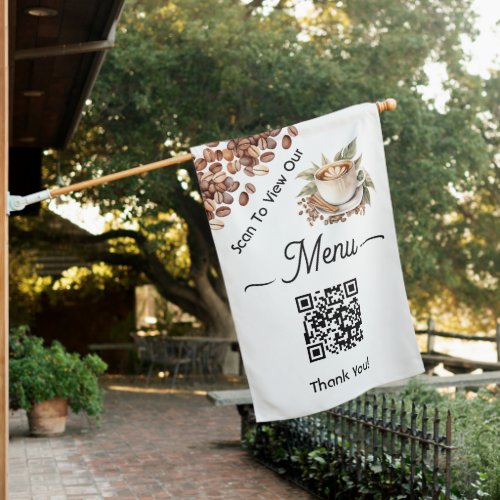 Scan Menu QR Codes Coffee Store Front House Flag