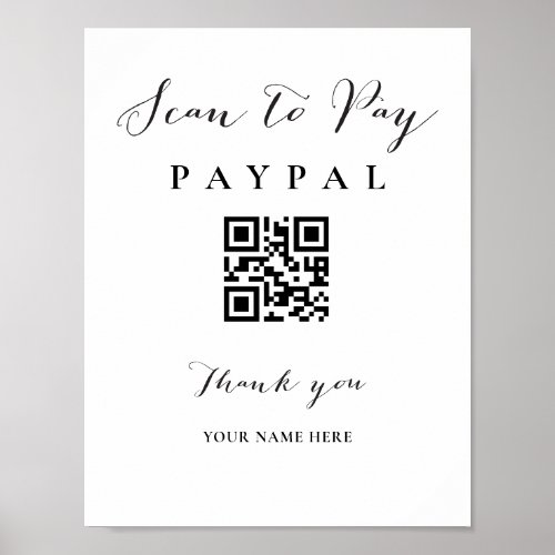 Scan Pay QR Code Sign Wedding Bar Valet Business