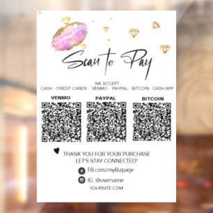 *~* Scan QR  3 PAYMENT LIPS DIAMOND Window Cling