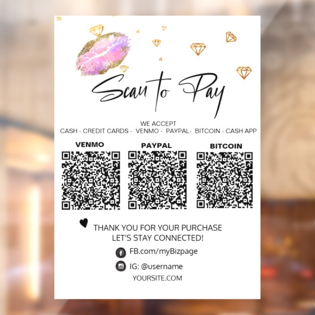 *~* Scan QR  3 PAYMENT LIPS DIAMOND Window Cling (Sheet 2)