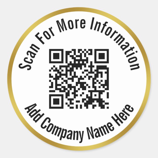 Scan QR Code Add Your Text Black White and Gold Classic Round Sticker (Front)