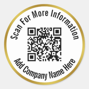 Scan QR Code Add Your Text Black White and Gold Classic Round Sticker