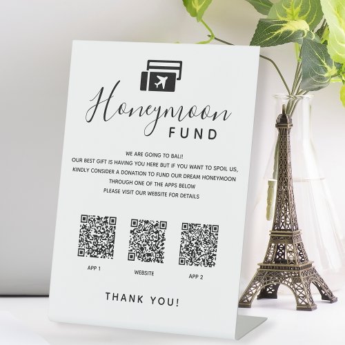 Scan QR Code App Digital Honeymoon Fund Wedding Pedestal Sign