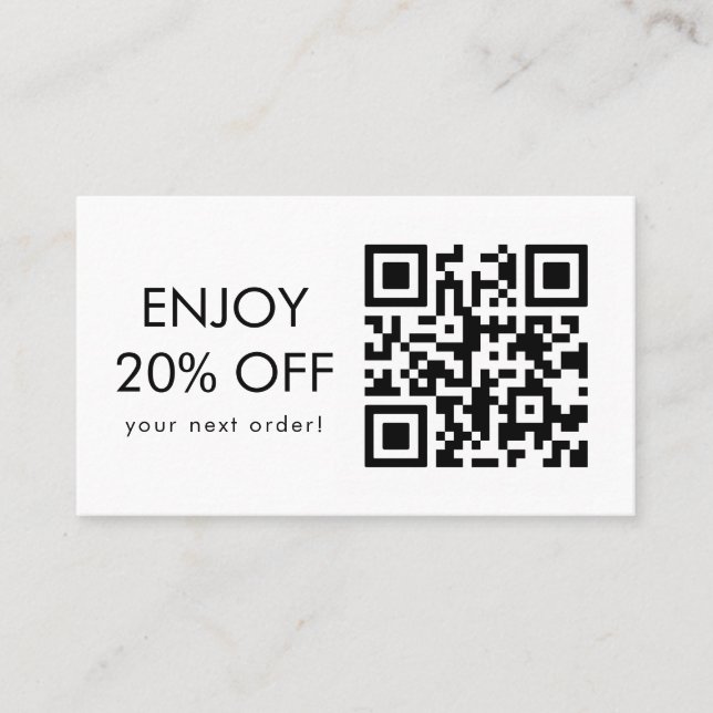 Scan QR Code Black and White Discount Code Business Card (Front)