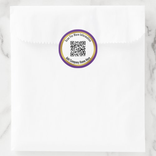 Scan QR Code Company Name Gold and Purple Classic Round Sticker