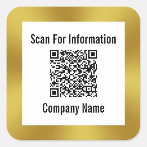Scan QR Code Company Name Gold and White Template Square Sticker
