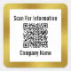 Scan QR Code Company Name Gold and White Template Square Sticker | Zazzle