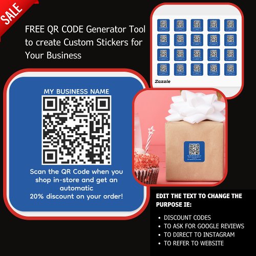 Scan QR Code for a Discount CUSTOM BRANDED Blue Square Sticker