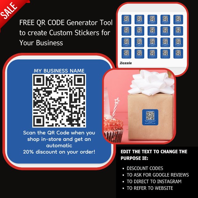 Scan QR Code for a Discount CUSTOM BRANDED Blue Square Sticker (Creator Uploaded)