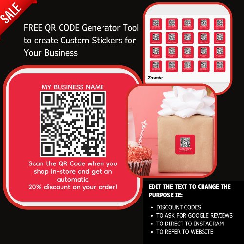 Scan QR Code for a Discount CUSTOM BRANDED  RED Square Sticker