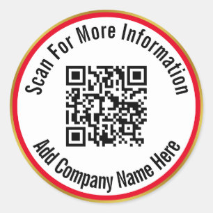 Scan QR Code For Info Bright Red White and Gold Classic Round Sticker