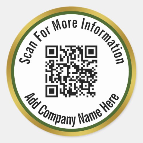 Scan QR Code For Info Dark Green White and Gold Classic Round Sticker
