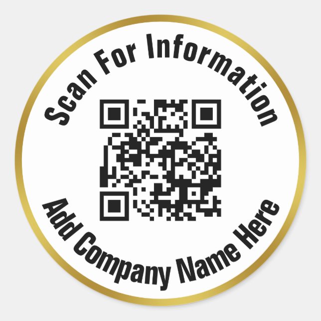 Scan QR Code For Information Gold White Business Classic Round Sticker (Front)